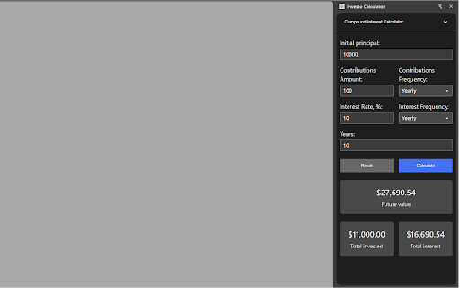 Investo Calculator  from Chrome web store to be run with OffiDocs Chromium online
