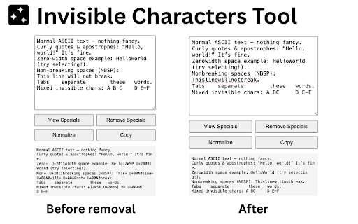 Invisible Characters Tool  from Chrome web store to be run with OffiDocs Chromium online