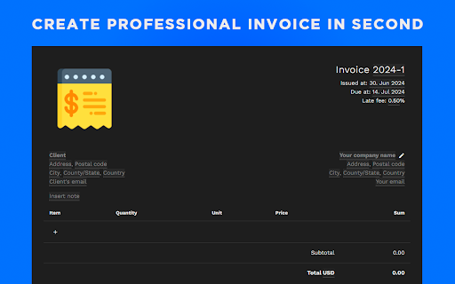 Invoice Maker  from Chrome web store to be run with OffiDocs Chromium online