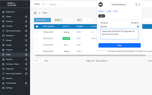Invoice Ninja: Tasks  from Chrome web store to be run with OffiDocs Chromium online