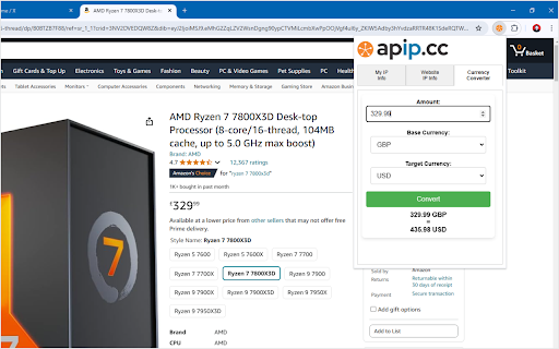 IP Info and Currency Converter  from Chrome web store to be run with OffiDocs Chromium online