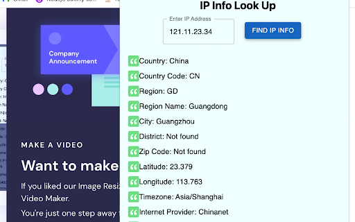 IP Info Look Up  from Chrome web store to be run with OffiDocs Chromium online