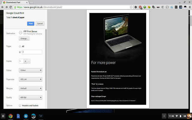 IPP / CUPS printing for Chrome  Chromebooks  from Chrome web store to be run with OffiDocs Chromium online