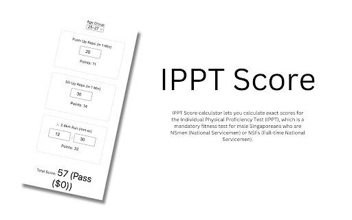 IPPT Calculator  from Chrome web store to be run with OffiDocs Chromium online