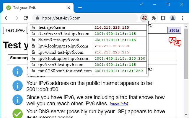 IPvFoo  from Chrome web store to be run with OffiDocs Chromium online