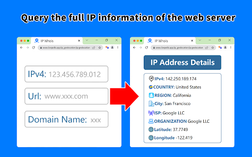 IP Whois IP Address and Domain Information  from Chrome web store to be run with OffiDocs Chromium online
