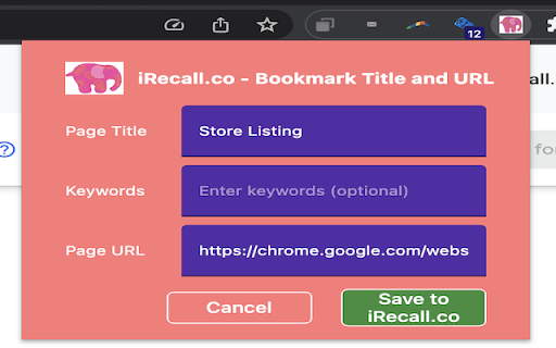 iRecall Bookmarking Extension  from Chrome web store to be run with OffiDocs Chromium online