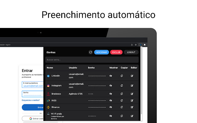 iSenhas  from Chrome web store to be run with OffiDocs Chromium online