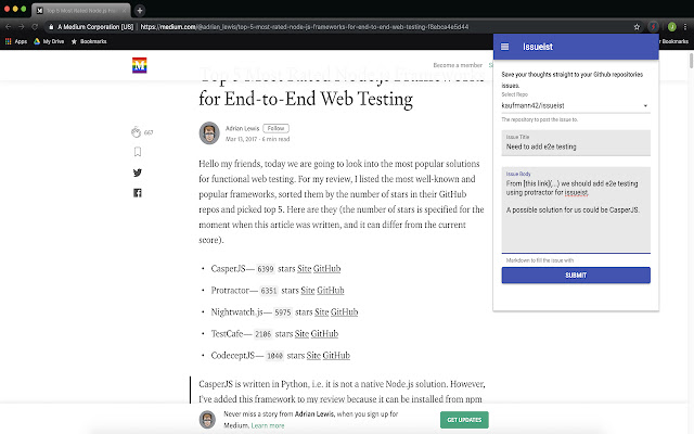 Issueist  from Chrome web store to be run with OffiDocs Chromium online