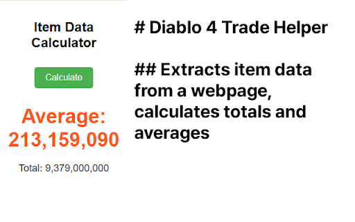 Item Data Calculator  from Chrome web store to be run with OffiDocs Chromium online