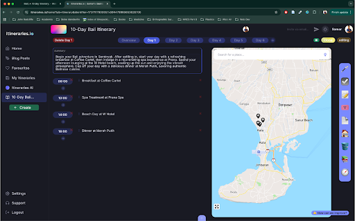 itineraries.io effortless travel planning  from Chrome web store to be run with OffiDocs Chromium online