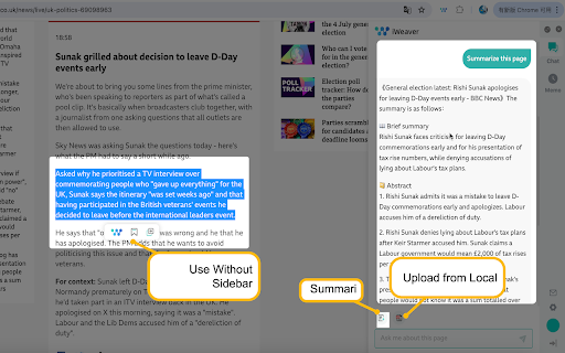 iWeaver AISummarize YouTube, PDF and Web Articles.  from Chrome web store to be run with OffiDocs Chromium online