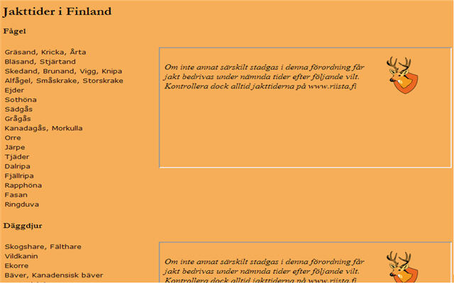 Jakttider i Finland  from Chrome web store to be run with OffiDocs Chromium online