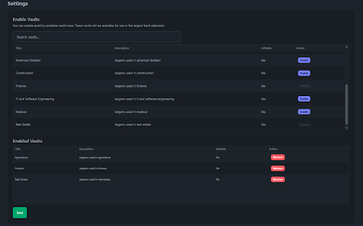 Jargon Vault  from Chrome web store to be run with OffiDocs Chromium online