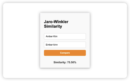 Jaro Winkler Similarity Checker  from Chrome web store to be run with OffiDocs Chromium online