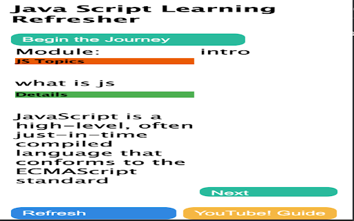 JavaScript Refresher TechQuiza JS  from Chrome web store to be run with OffiDocs Chromium online