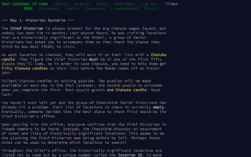 Jewish Advent of Code  from Chrome web store to be run with OffiDocs Chromium online