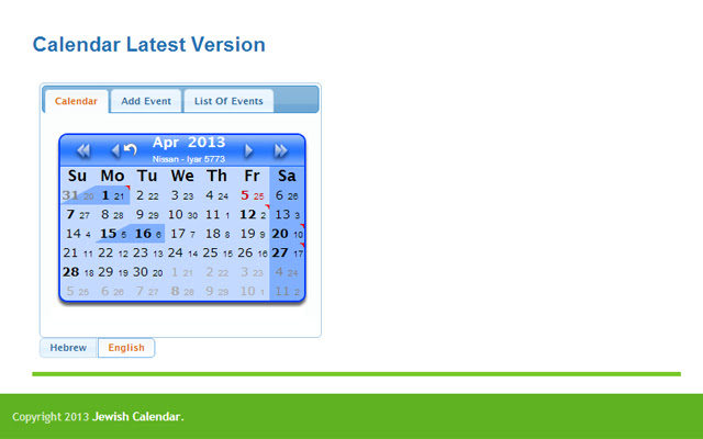 Jewish Gregorian Calendar (JewishCal)  from Chrome web store to be run with OffiDocs Chromium online