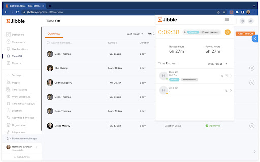 Jibble Time Tracker  from Chrome web store to be run with OffiDocs Chromium online