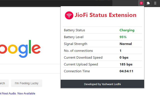 JioFi Status Extension  from Chrome web store to be run with OffiDocs Chromium online