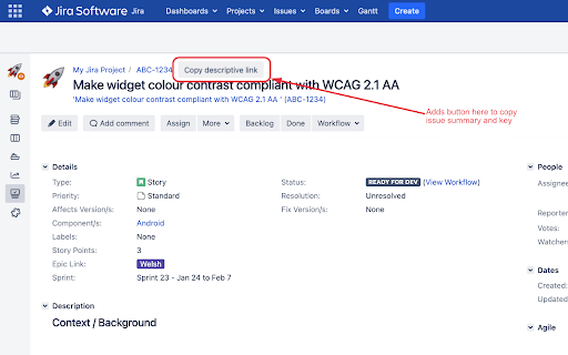 Jira descriptive link  from Chrome web store to be run with OffiDocs Chromium online
