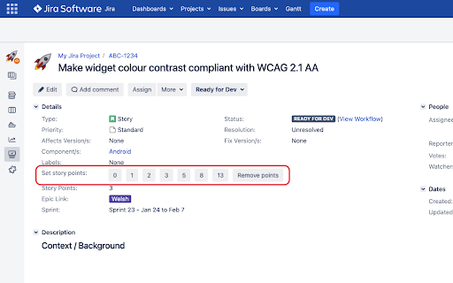 Jira story points  from Chrome web store to be run with OffiDocs Chromium online