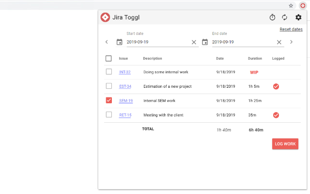 Jira Toggl  from Chrome web store to be run with OffiDocs Chromium online
