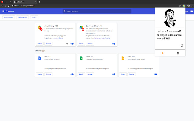 JK(Just Kidding)  from Chrome web store to be run with OffiDocs Chromium online