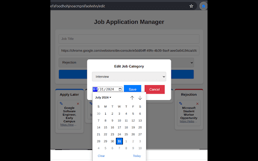 Job Application Manager  from Chrome web store to be run with OffiDocs Chromium online