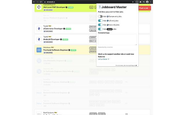 Jobboard Master  from Chrome web store to be run with OffiDocs Chromium online