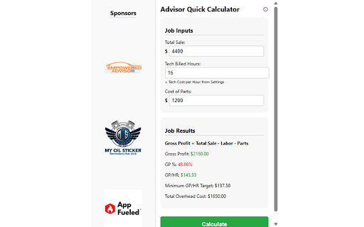 Job Calculator  from Chrome web store to be run with OffiDocs Chromium online