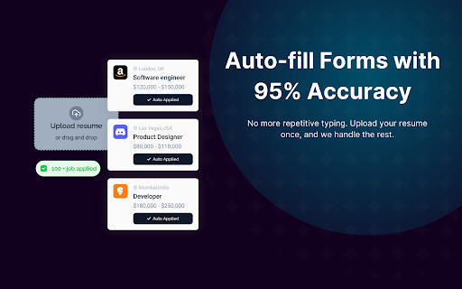 JobForm Automator: AI Auto Apply, Autofill Most Forms  Auto Email HR  from Chrome web store to be run with OffiDocs Chromium online