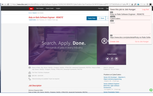 Job Hunger  from Chrome web store to be run with OffiDocs Chromium online