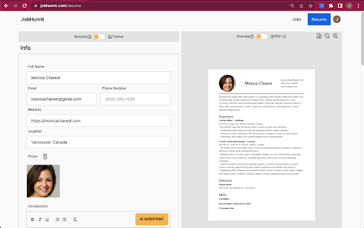 JobHunnt AI Free Job Tracking Dashboard  Resume Builder  from Chrome web store to be run with OffiDocs Chromium online