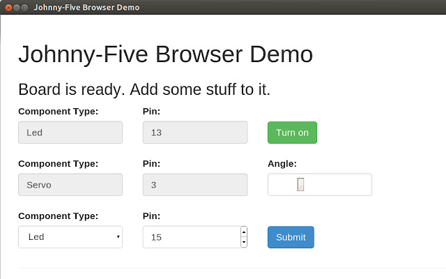 Johnny Five Demo  from Chrome web store to be run with OffiDocs Chromium online