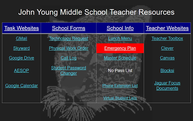 John Young Middle School Teacher Resource aus dem Chrome-Webstore, die mit OffiDocs Chromium online ausgeführt werden soll