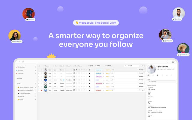Jovie: Social CRM  from Chrome web store to be run with OffiDocs Chromium online