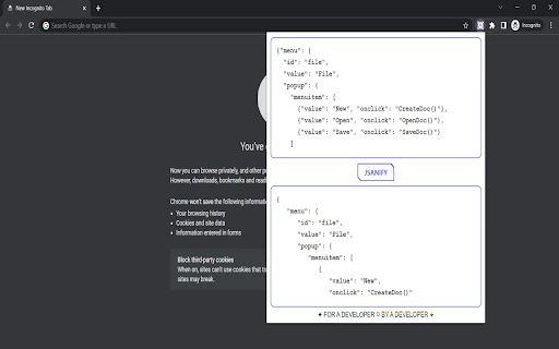 JSANIFY  from Chrome web store to be run with OffiDocs Chromium online