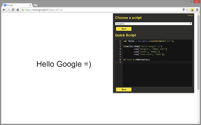 JS Exec  from Chrome web store to be run with OffiDocs Chromium online