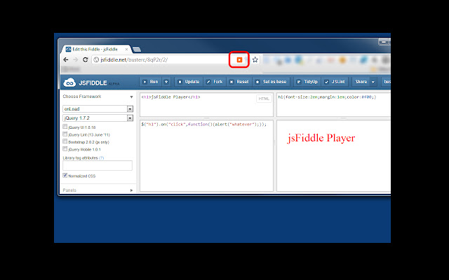 jsFiddle Player  from Chrome web store to be run with OffiDocs Chromium online