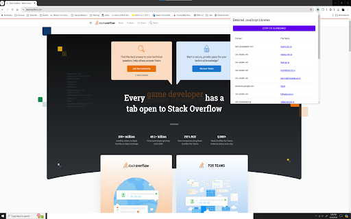 JS Library Detector  from Chrome web store to be run with OffiDocs Chromium online