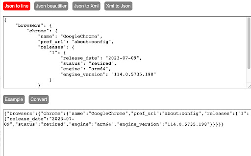 Json and Xml converter  from Chrome web store to be run with OffiDocs Chromium online