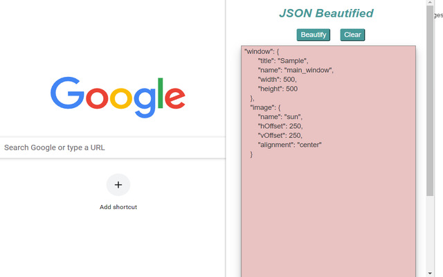 JSON Beautified  from Chrome web store to be run with OffiDocs Chromium online