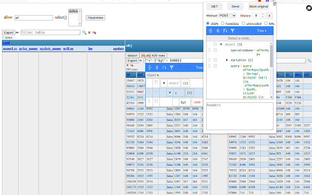 JSON> TABLE  from Chrome web store to be run with OffiDocs Chromium online