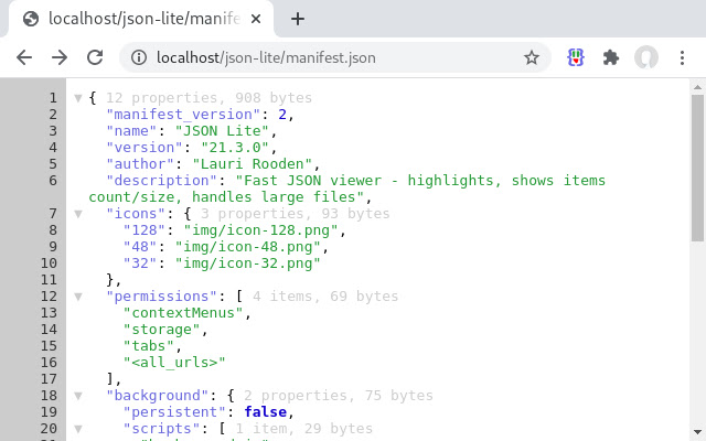 JSON Lite  from Chrome web store to be run with OffiDocs Chromium online