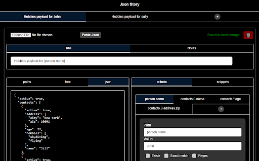 Json Story  from Chrome web store to be run with OffiDocs Chromium online
