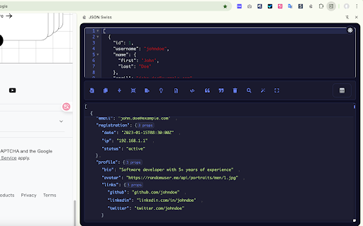 JSON Swiss  from Chrome web store to be run with OffiDocs Chromium online