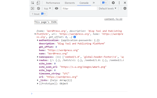 JSON to Console  from Chrome web store to be run with OffiDocs Chromium online