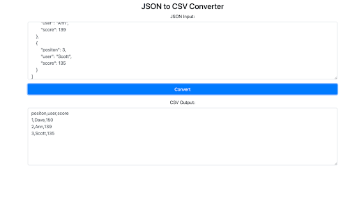 JSON To CSV Converter  from Chrome web store to be run with OffiDocs Chromium online