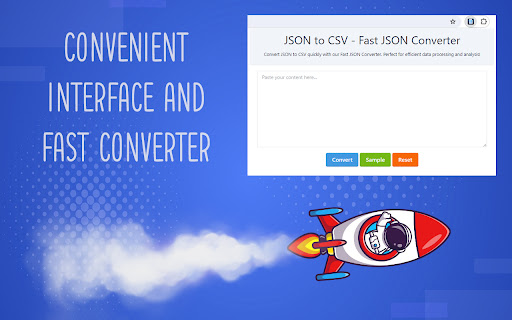 JSON to CSV Fast JSON Converter  from Chrome web store to be run with OffiDocs Chromium online